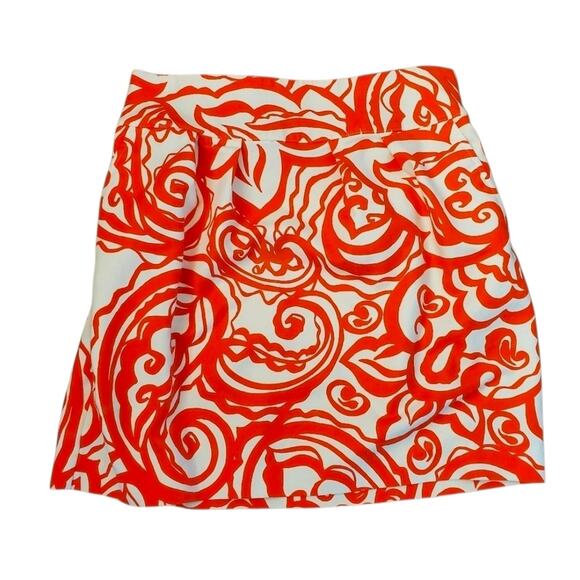 Merona Orange & White Paisley A-Line Skirt With Pockets - Elastic Waist - Size L - Picture 2 of 4